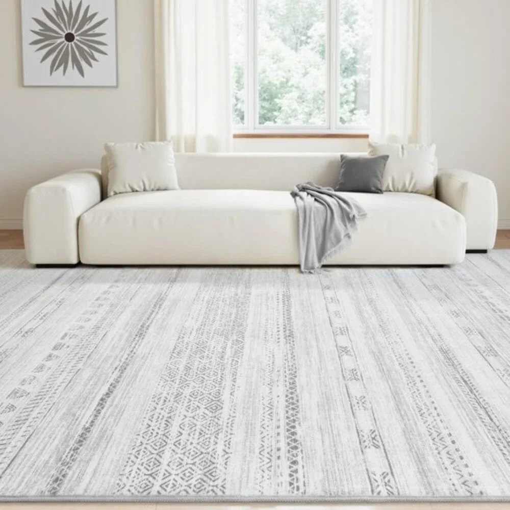 5x7 Machine Washable Area Rug, Distressed Moroccan Boho Carpet for Room - Grey